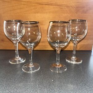 Vintage 3 oz Cordial Glasses Silver Rim Sasaki Glass Co Set of 4